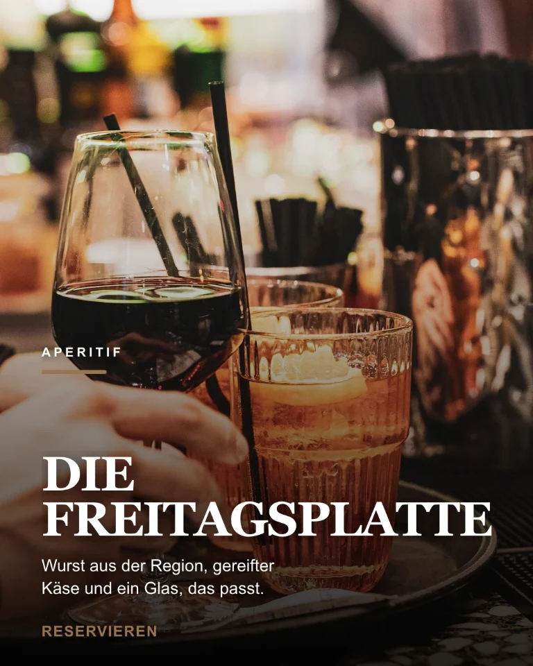 Post zum Freitagsaperitif, mit Aufforderung, einen Tisch zu reservieren