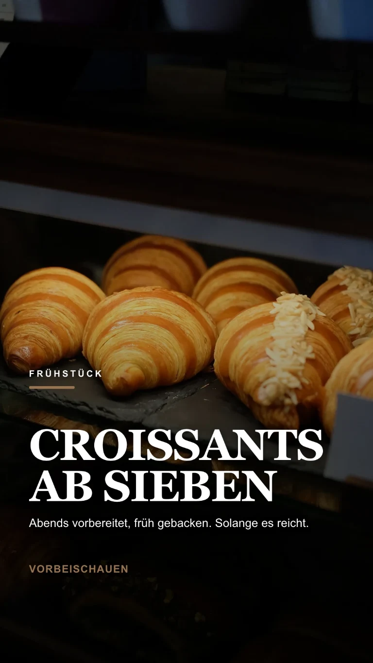 Vertikale Story zum frisch gebackenen Frühstück, mit Einladung, vorbeizukommen