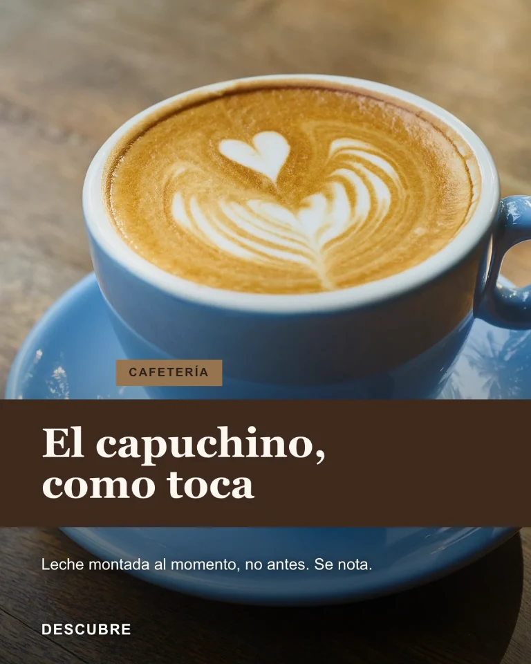 Post sobre la cafetería con detalle del capuchino y distintivo de categoría