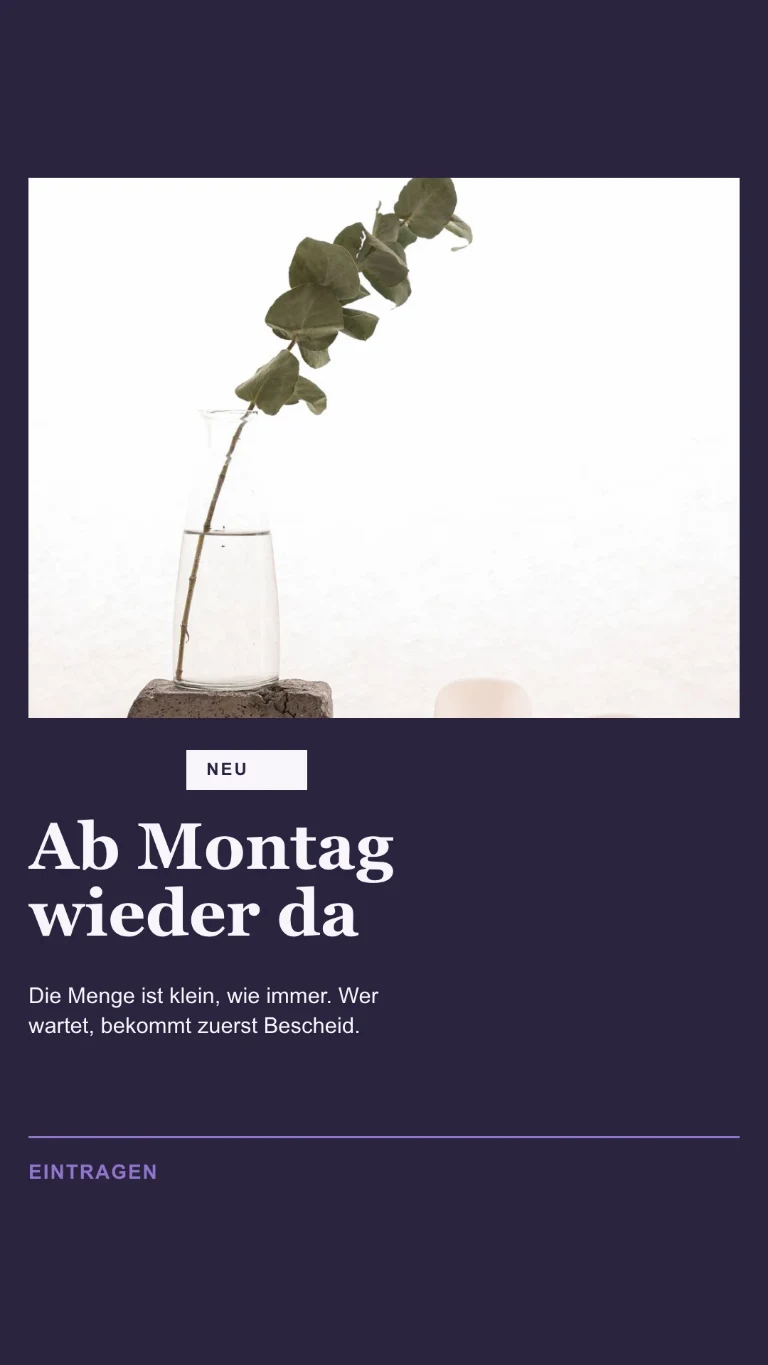 Vertikale Story zu einer Nachlieferung, mit Verweis auf die Warteliste