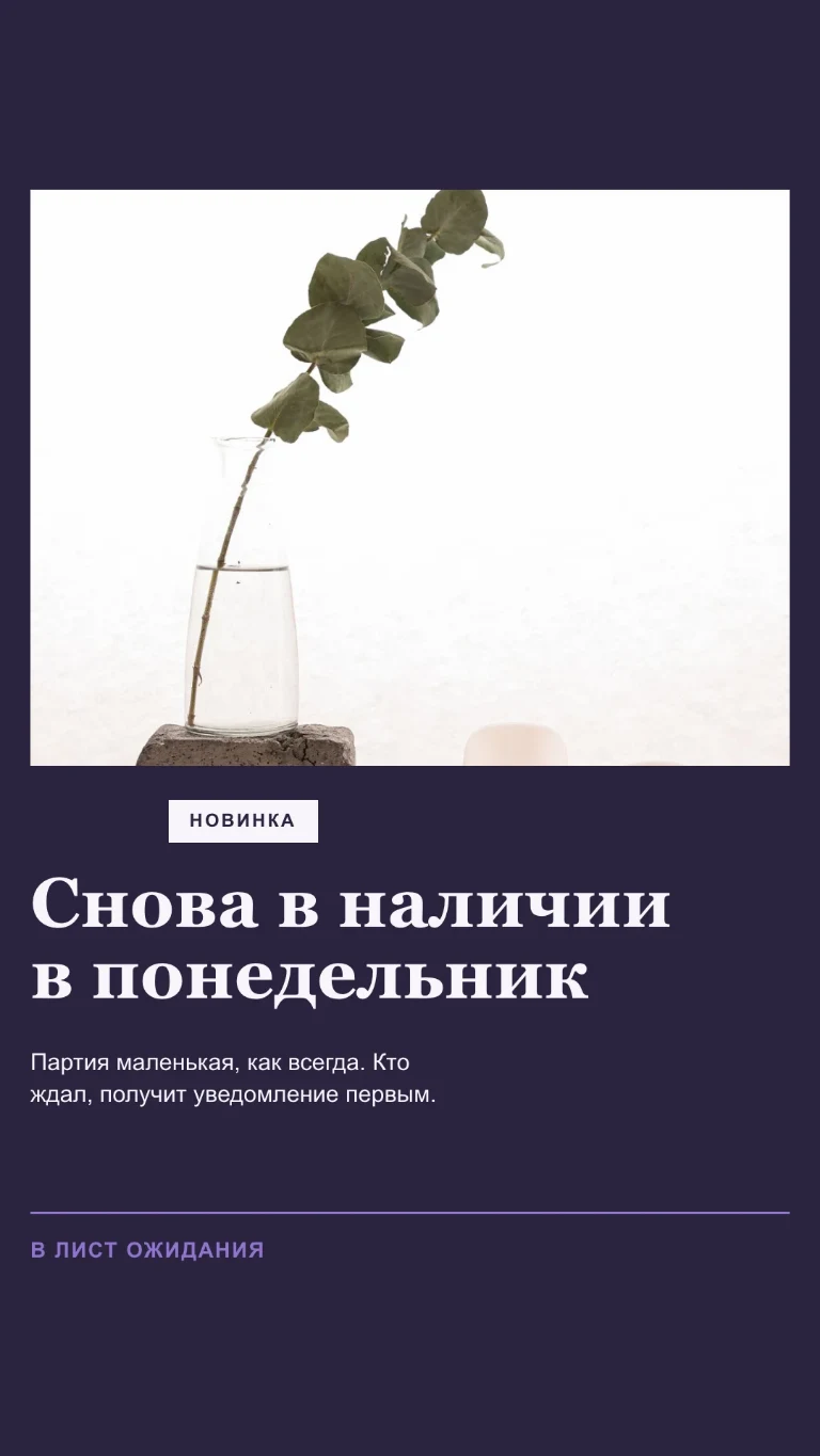 Вертикальная Story о пополнении товара с призывом записаться в лист ожидания