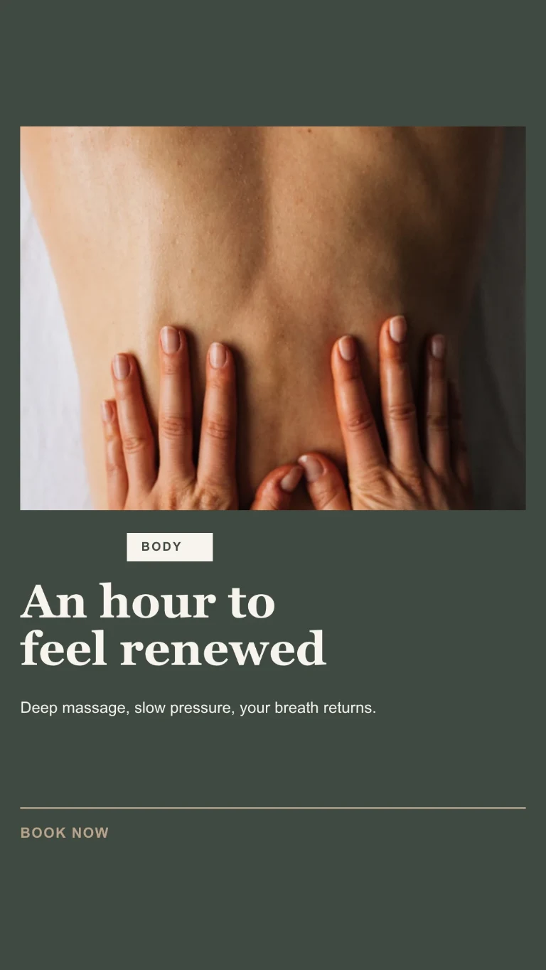 Vertical Story about a body treatment, with a prompt to book