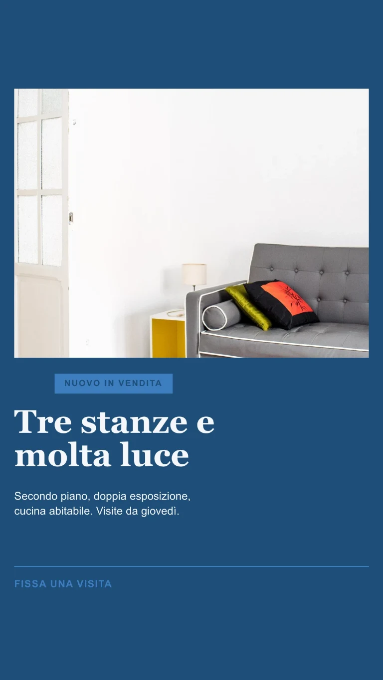 Storia verticale su un nuovo immobile in vendita, con invito a fissare la visita