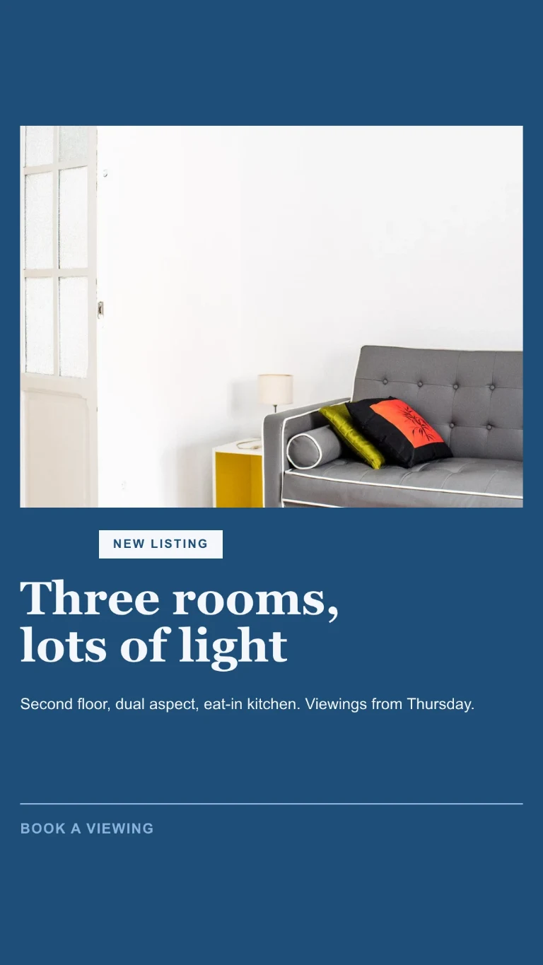 Vertical Story for a new property for sale, with an invitation to book a viewing