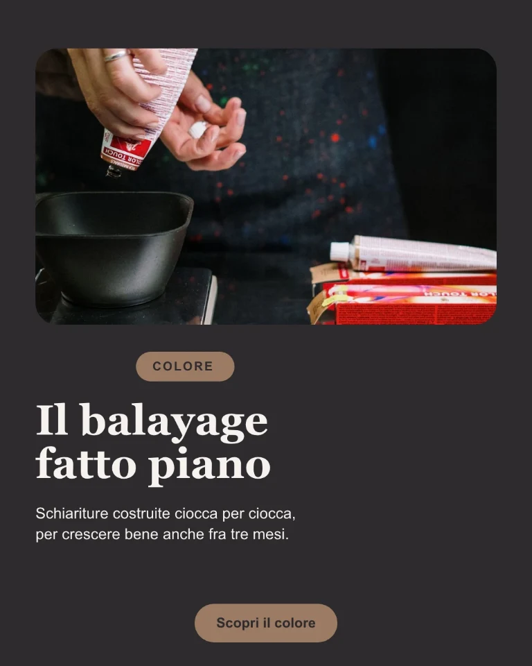 Post quadrato sul balayage, con il testo che spiega la tecnica e il badge della categoria «Colore»
