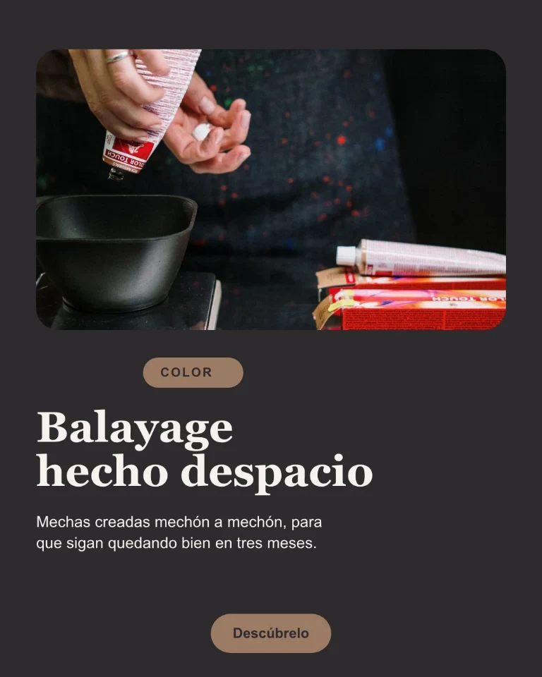 Post cuadrado sobre balayage, con el texto que explica la técnica y la etiqueta de la categoría «Color»