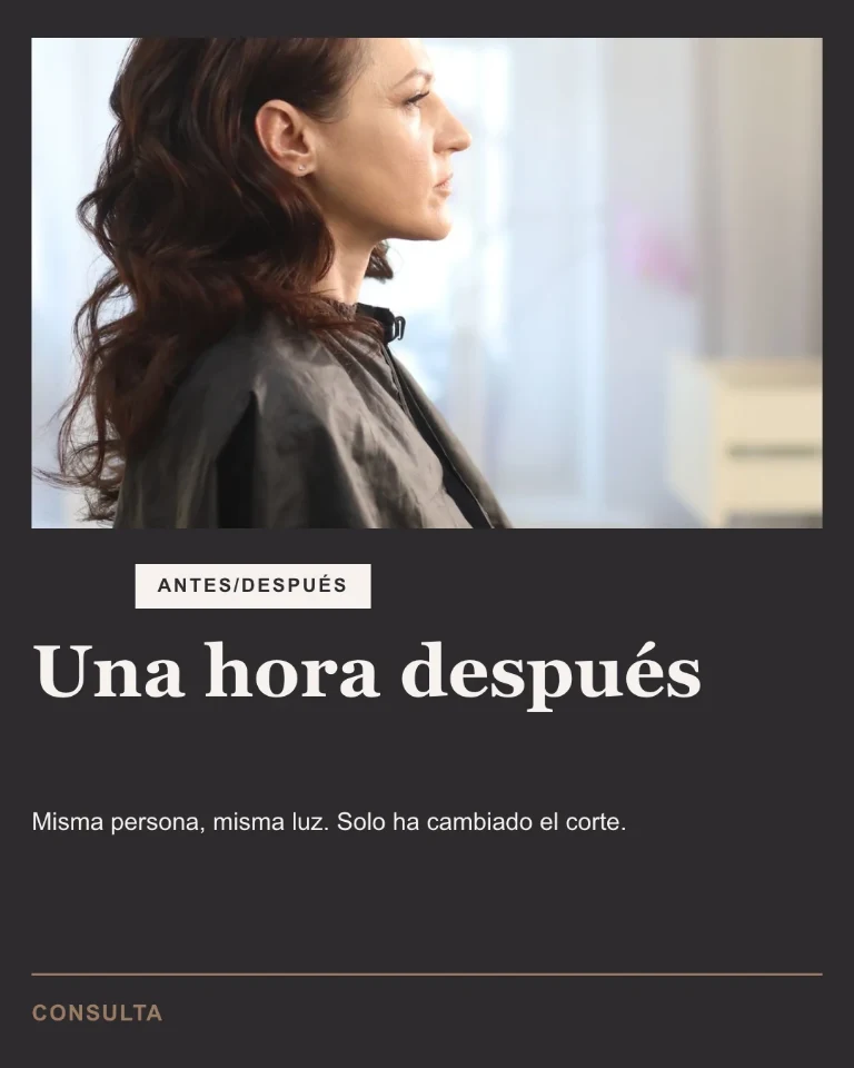 Post sobre el resultado final, etiqueta «Antes/Después» e invitación a una consulta