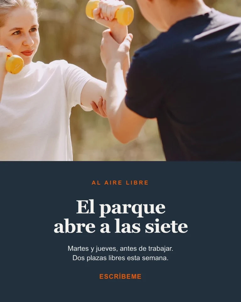Post sobre un entrenamiento al aire libre, con la disponibilidad de la semana