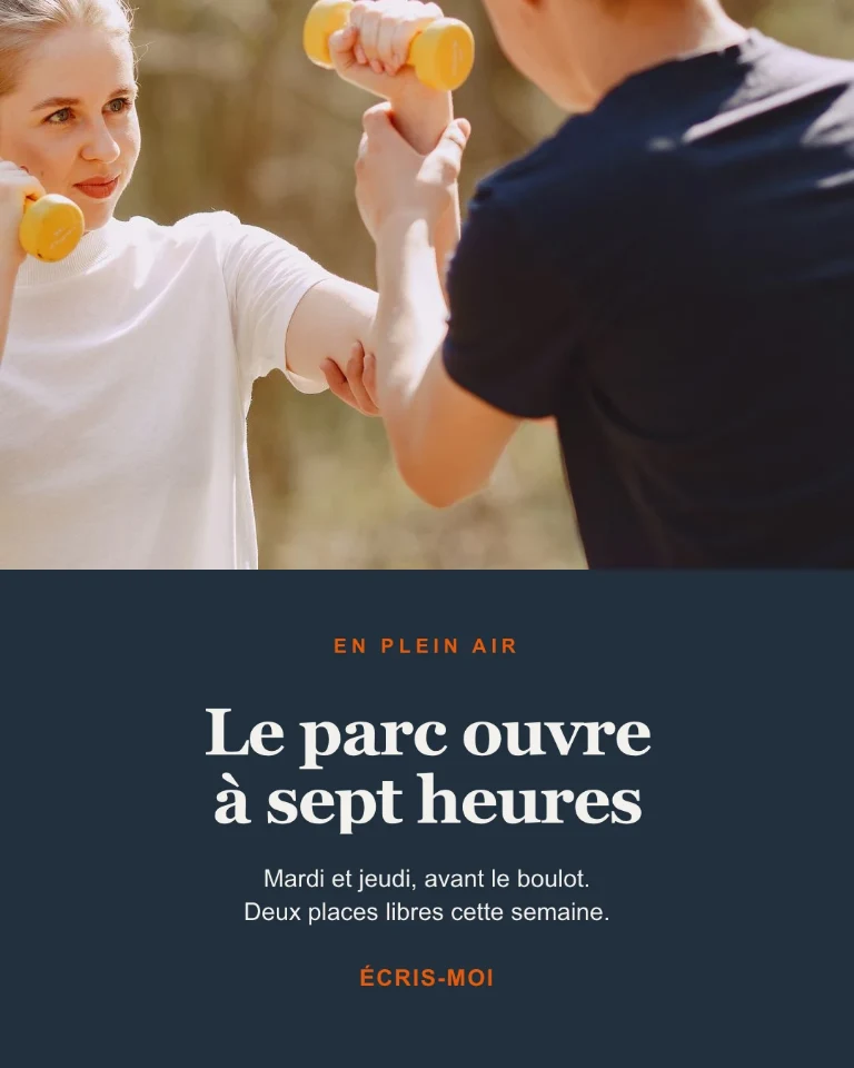 Post sur un entraînement en extérieur, avec les disponibilités de la semaine