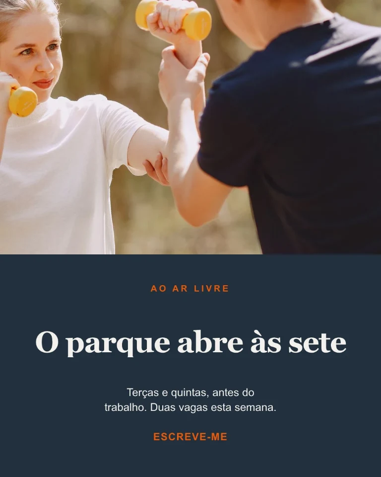 Post sobre um treino ao ar livre, com as disponibilidades da semana