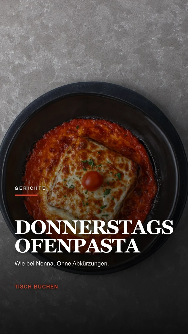 Vertikale Story zum Gericht des Tages, mit Aufforderung, einen Tisch zu reservieren