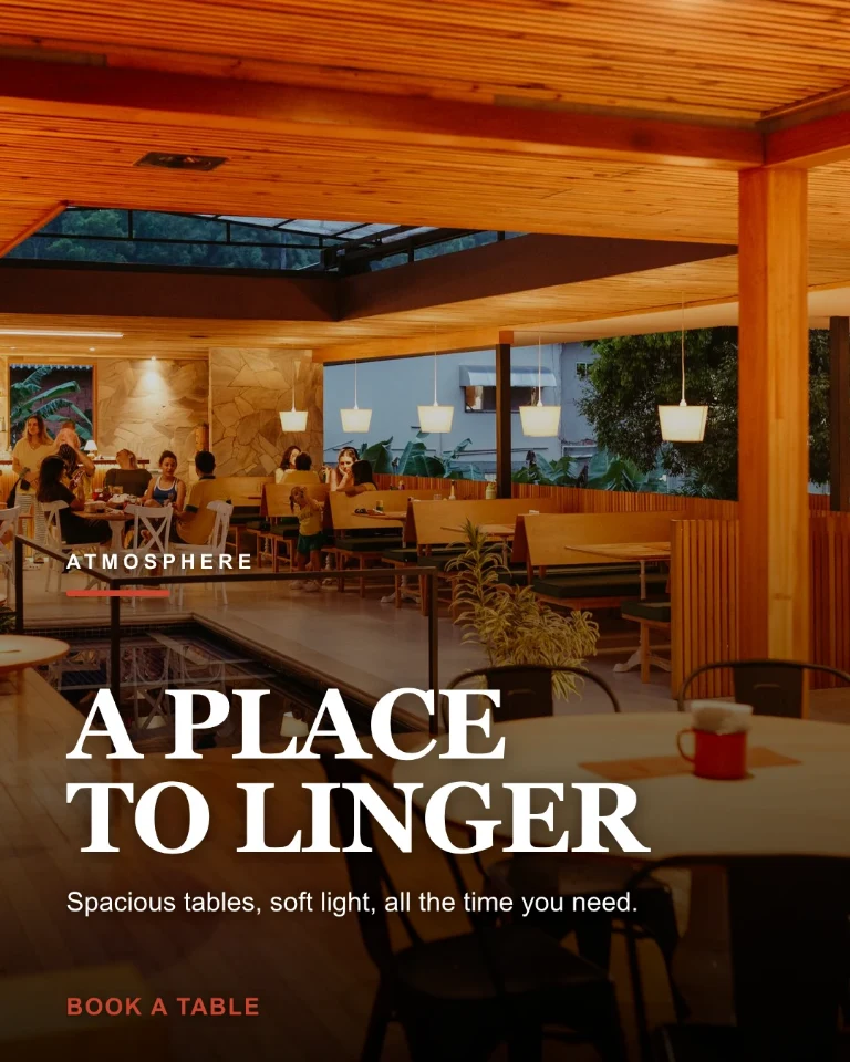 Post about the dining room atmosphere, with an invitation to book