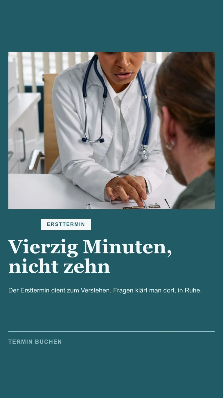 Vertikale Story dazu, wie der erste Termin abläuft, mit Einladung zur Terminbuchung