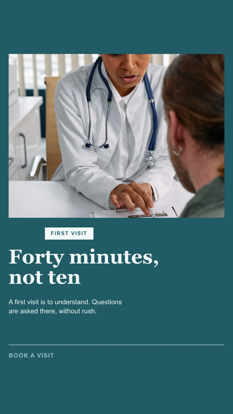Vertical Story on how the first appointment works, with a prompt to book
